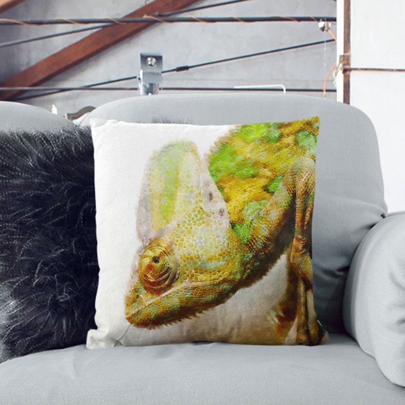 Chameleon Lizard Vol.3 Painting Square Throw Cushion, 40cm H x 40cm W x 15cm D, Black