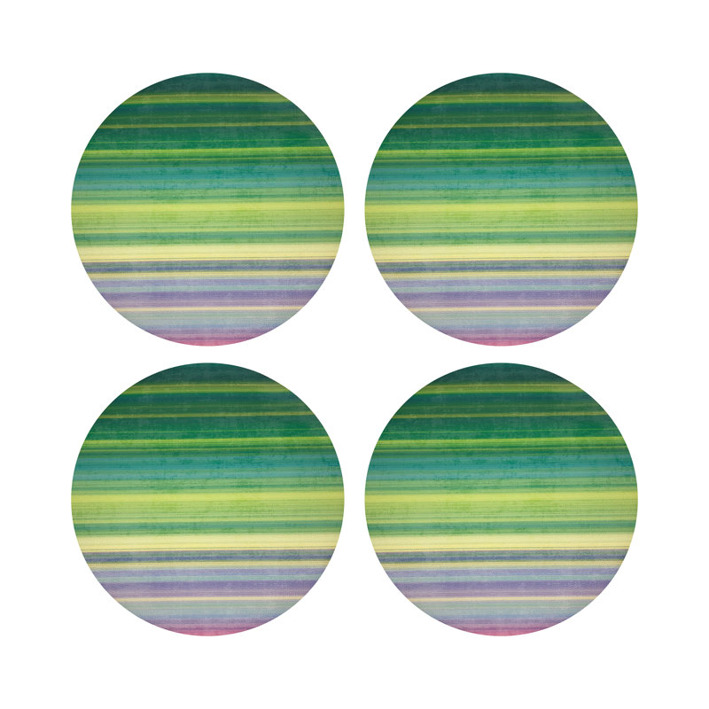Gradient Red Vegan Leather Round Coasters, Green