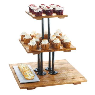 Présentoir à pâtisserie 3 niveaux Madera - 20 3/4 po x 20 3/4 po x 20 po