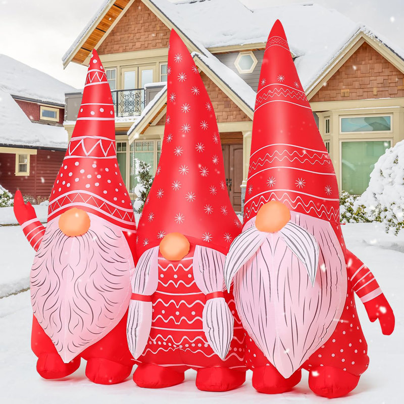 Gnomes de Noël gonflables de Noël 6,8 pi, trois gnomes de Noël se tenant la main avec des lumières