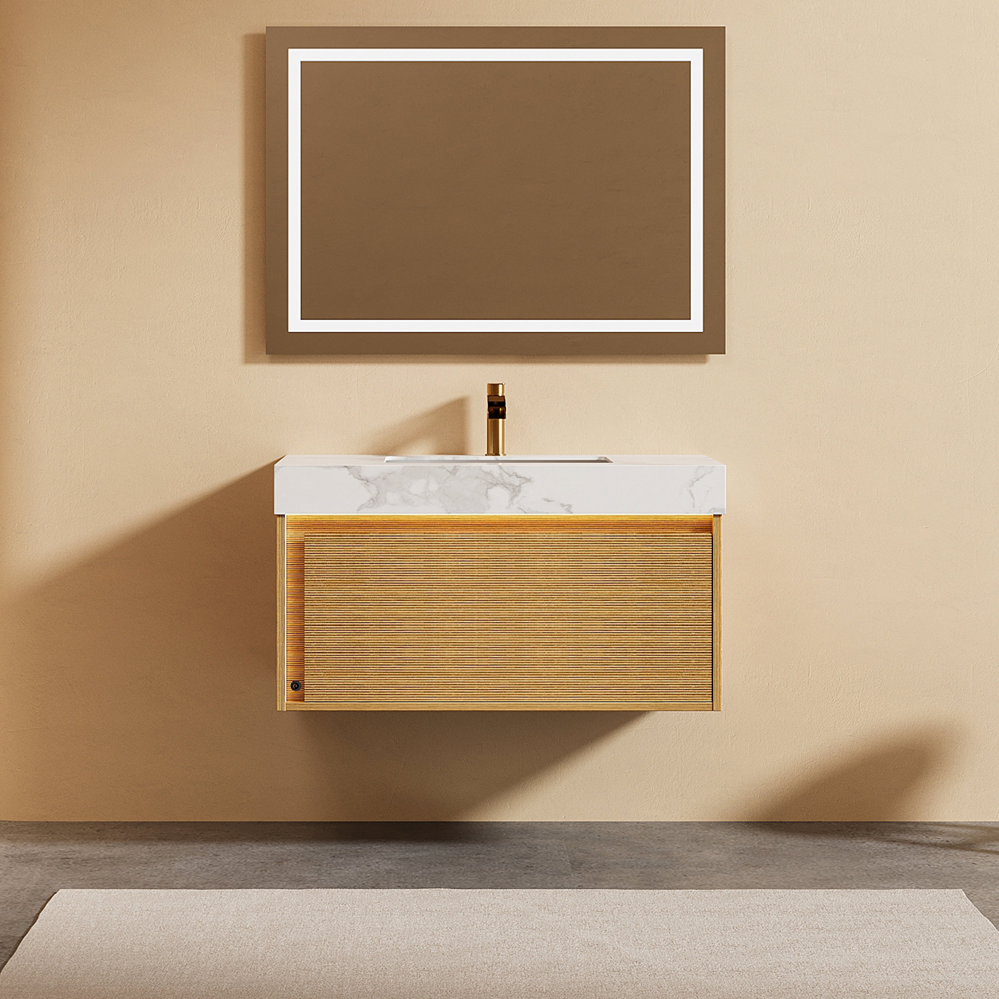 Winston Porter Floating Grille Bathroom Vanity with Sintered Stone Top ...