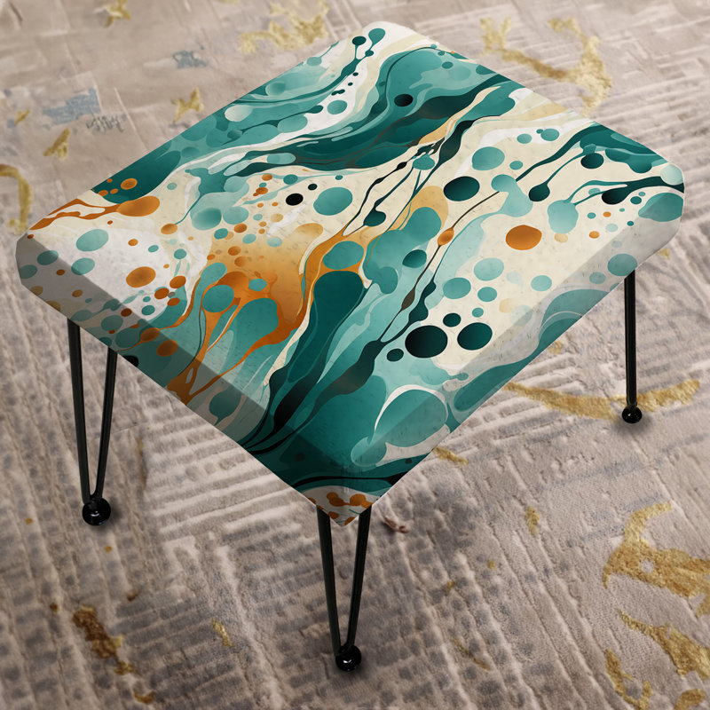Emerald And Cream Ink Splash - Abstract Rectangle Ottoman
