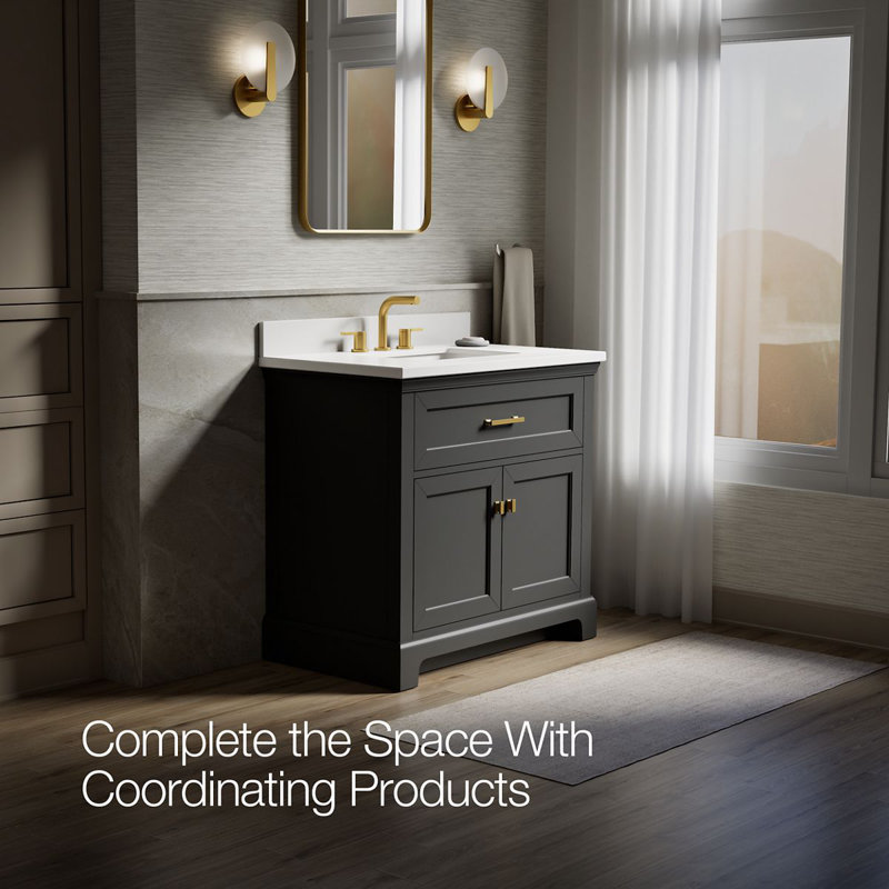 Charlemont 30 In. Bathroom Vanity Cabinet With Sink And Quartz Top, Brushed Brass, Dark Warm Gray, 30"
