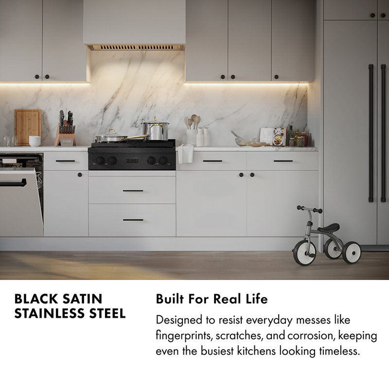 ZLINE 36 in. Paramount Gas Rangetop with 6 Brass Burners and Porcelain Cooktop in Black Satin Steel