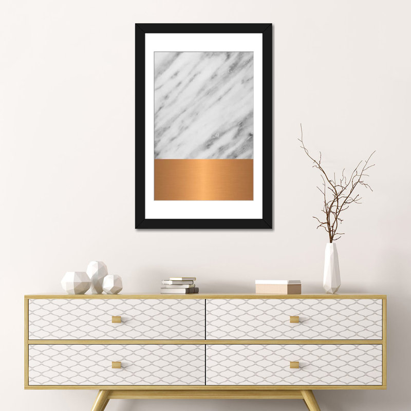 « carrare marbre avec cuivre », reproduction d’impression sur toile, H 24 po x l 16 po x P 1 po, Papier d'art encadré noir