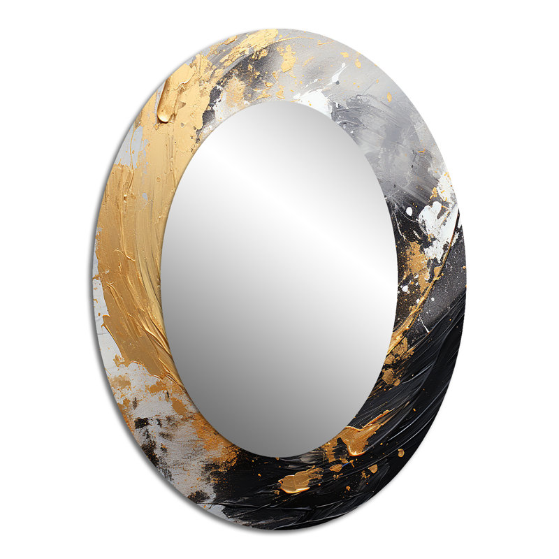 Yin Yang Beyond Duality Abstract Gold And Black II - Large Oval Wall Mirror On Metal, 40" x 30"