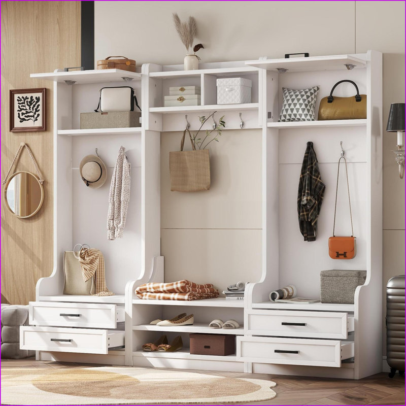 Hall Tree, 4-in-1 Detachable with Storage &amp; 7 Hooks, Beige | Particle Board+MDF | Coat Racks