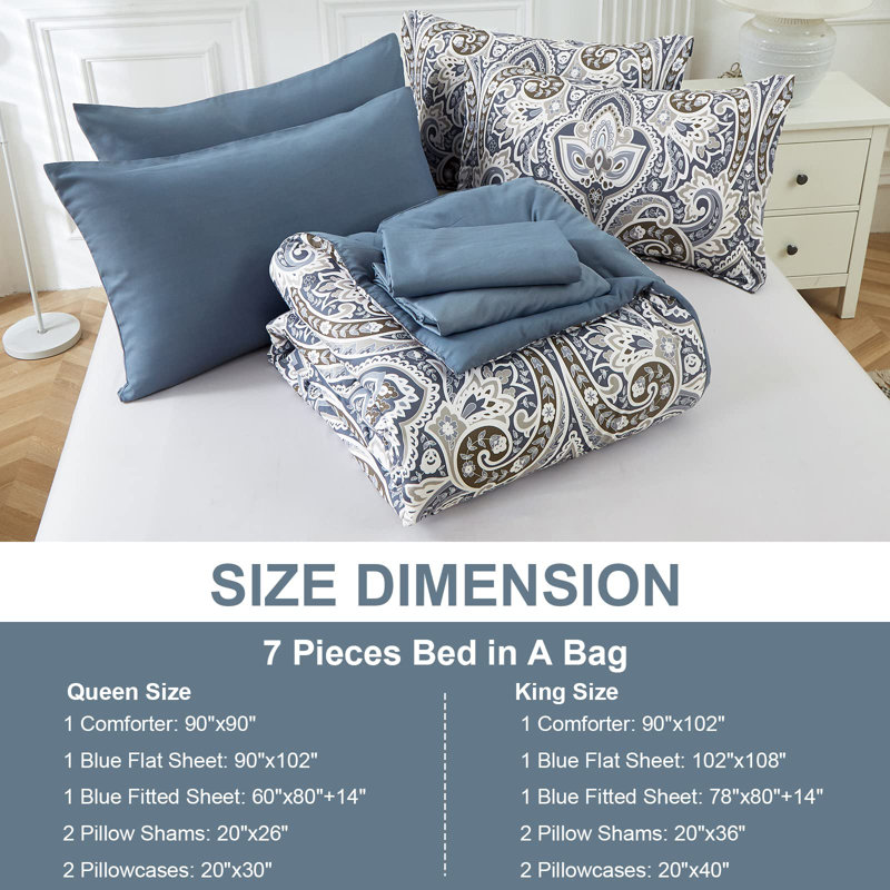 Ensemble d'édredon 7 pièces Boho Paisley, Édredon très grand et 6 pièces supplémentaires