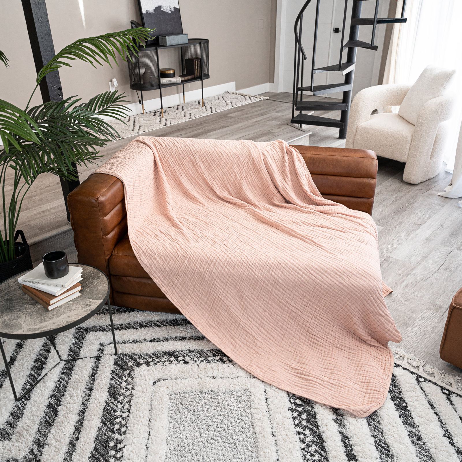 Karlina Cotton Muslin Throw Blanket, Blush, Throw