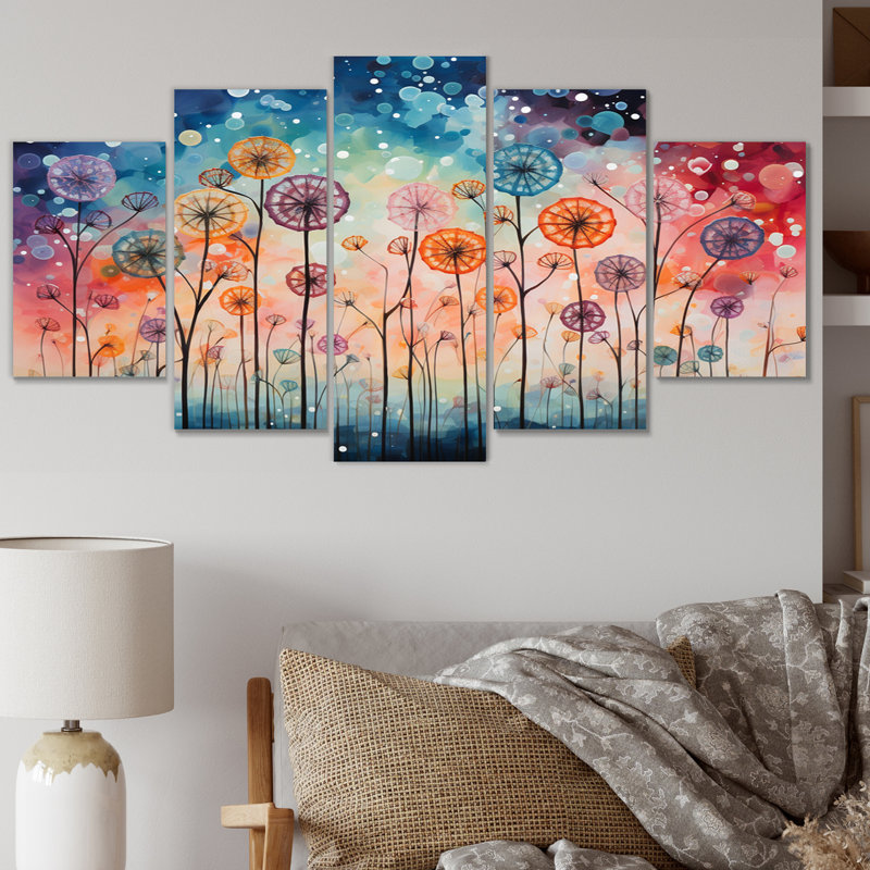 Blue Dandelion Floral Symphony II - ensemble de reproductions d'art mural en métal floral