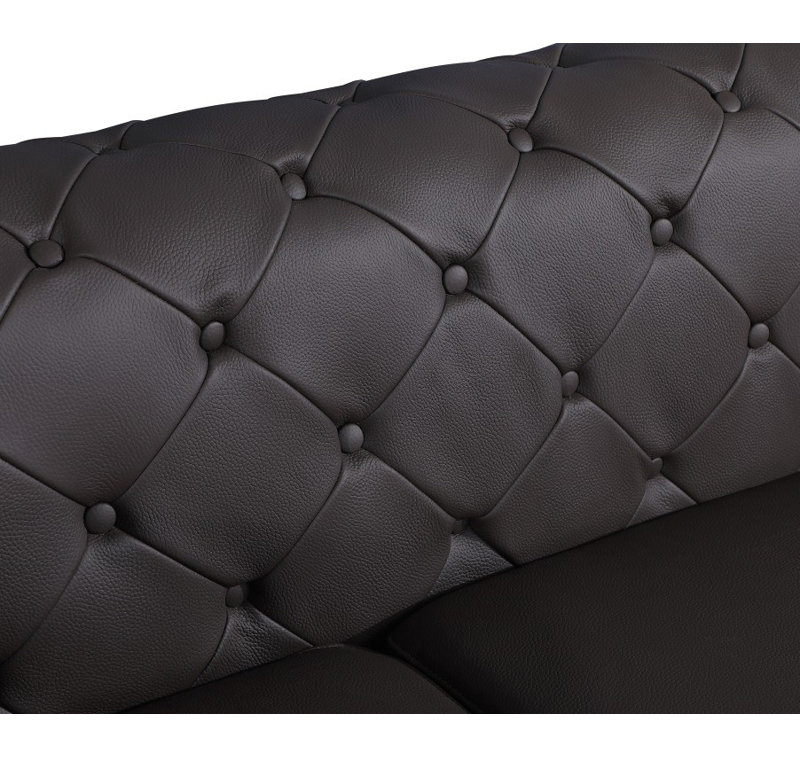 Canapé 3 pièces en cuir grainé italien et 2 chaises Ehrika, Cuir véritable brun