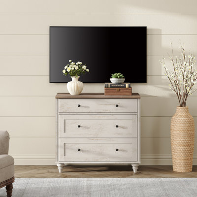 Scarlett Dresser TV Stand For Bedroom, Mid Century Modern TV Console Table Dressers With 3 Chest Of Drawers
