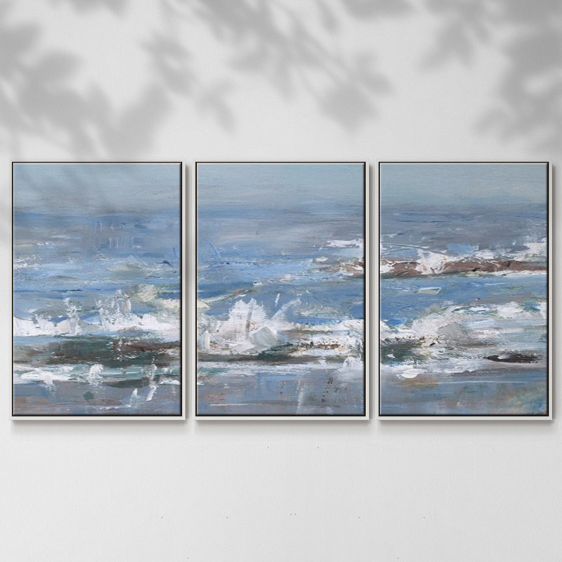 Overcast Tides II - Toile encadrée multi-pièces, H 36 po x l 75 po x P 2 po, Blanc