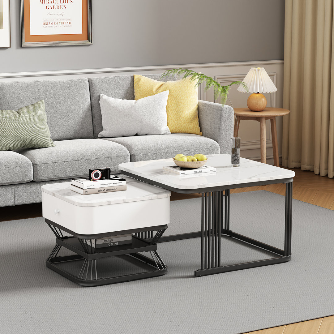 2-Piece Marble-Effect Coffee Table Set