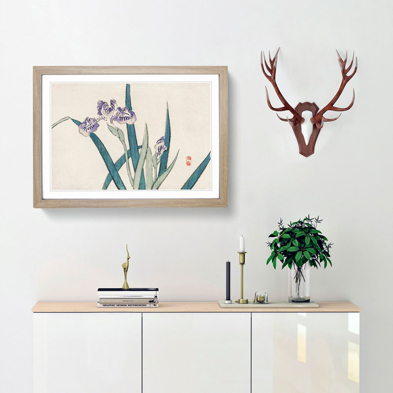 Purple Irises by Kono Bairei - Picture Frame Painting Print, Oak, 50cm H x 76cm W x 2cm D