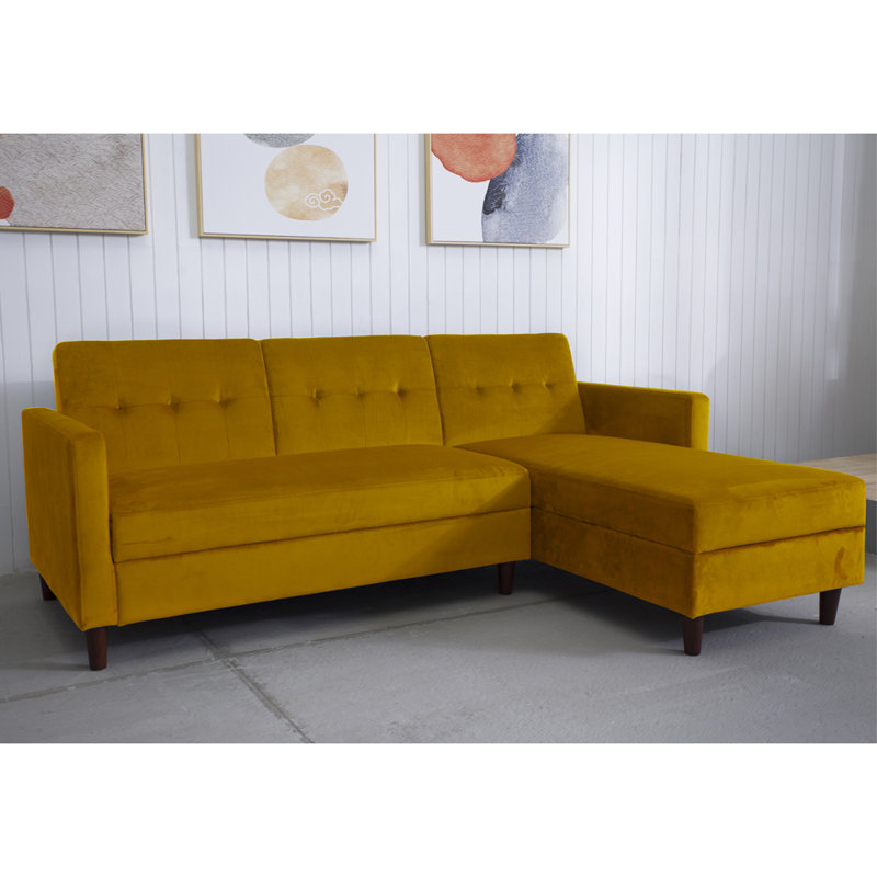 Comeaux 4 Seater Velvet Sofa Bed, Mustard