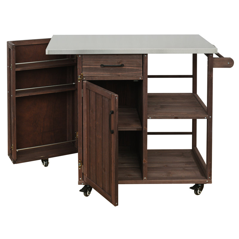 Îlot de cuisine extérieur avec plateau en acier inoxydable, Dark Brown