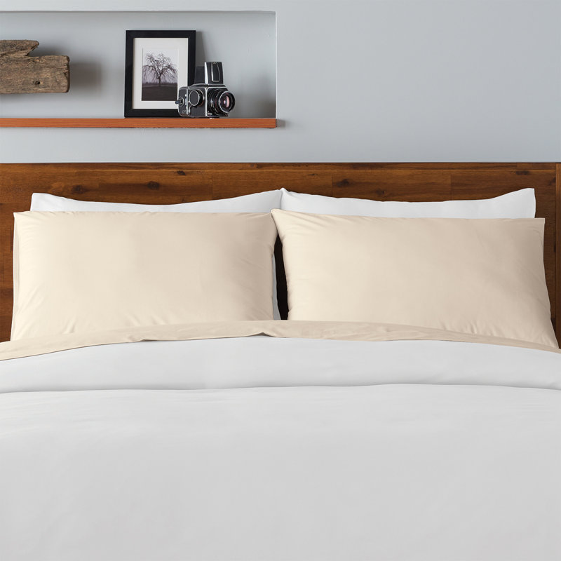  Ensemble de draps 100% coton percale frais et frais (4 pièces), Lit double, Sable