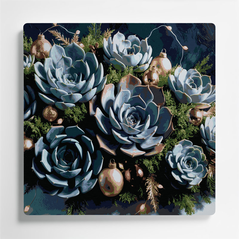 «Christmas Christmas Succulents», art mural en métal gris, H 16 po x l 16 po