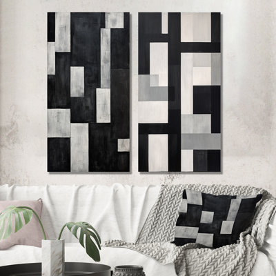 «Black and White Cuboids Dream - Abstract Shapes», ensemble d'art mural sur toile