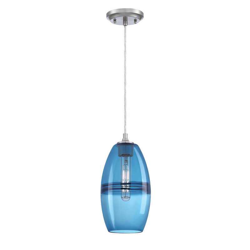 Luminaire suspendu en forme de cloche à 1 lumière Darshan, Nickel brossé, Bleu