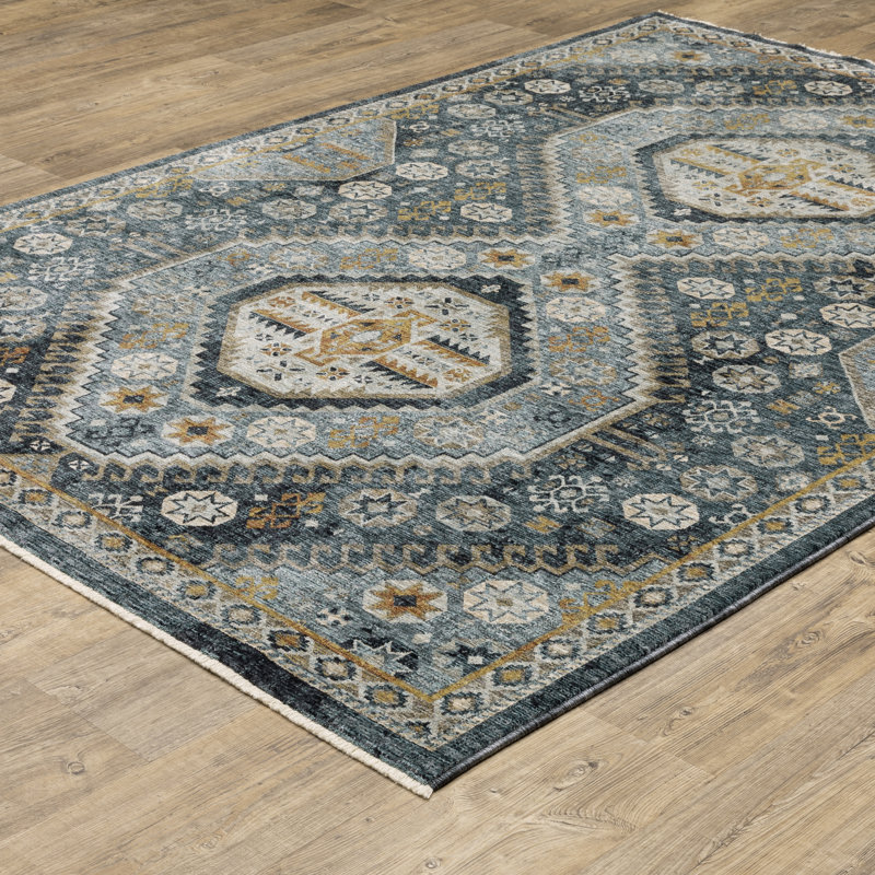 Tapis bleu / doré Hovis Southwestern, Rectangle 5 pi 3 po x 7 pi 6 po