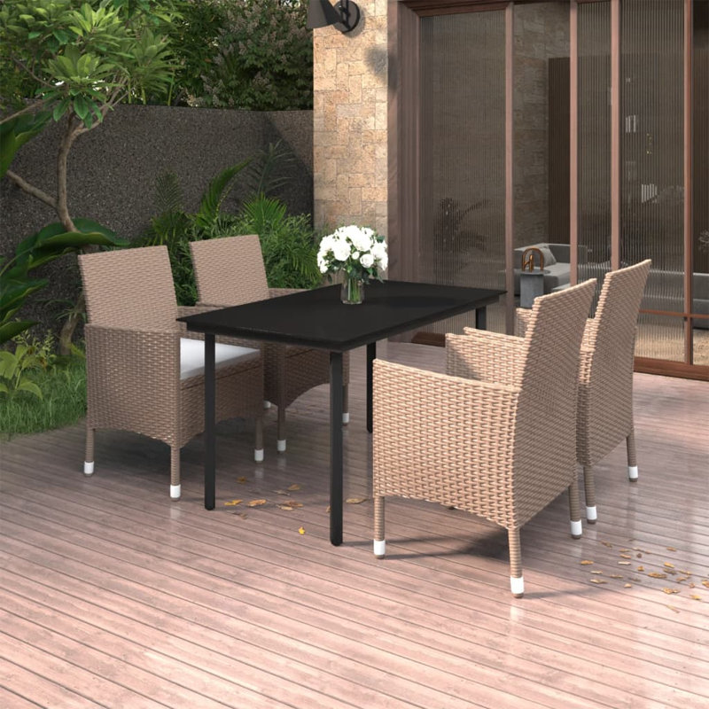 Rectangular 55.1" Long Dining Set with Cushions, Black, White, 4