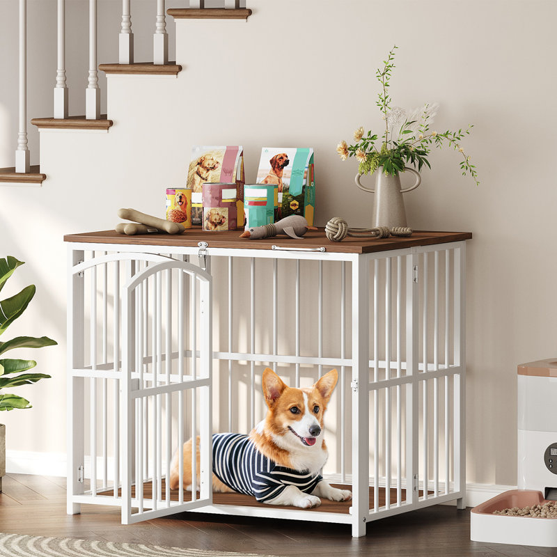Foliding Dog Crate Furniture, Dog Kennel Indoor With Flip-up Top