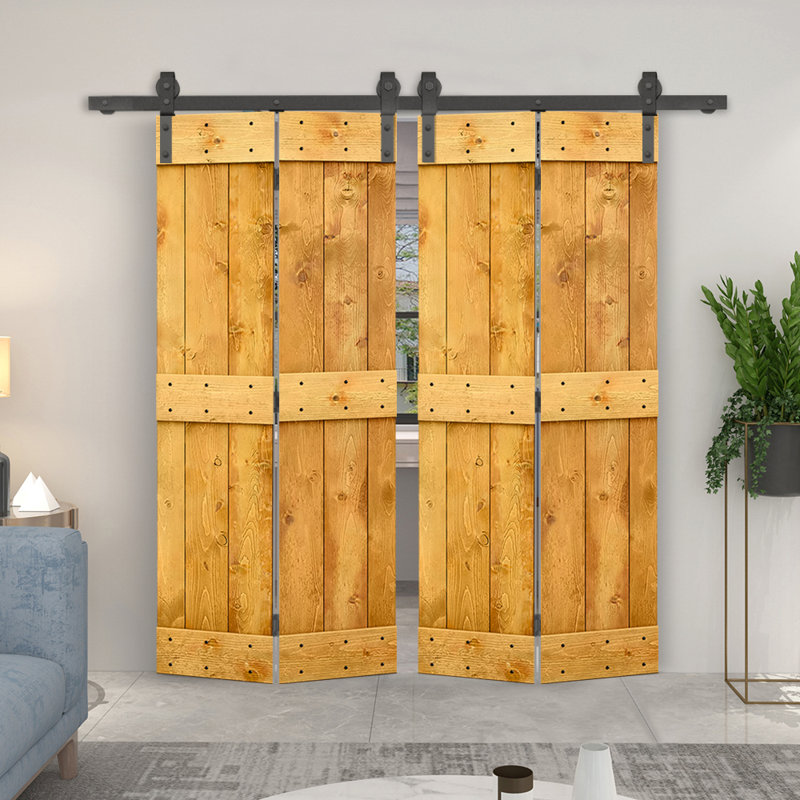 Portes de grange à deux volets en bois bricolage avec quincaillerie coulissante DIY, 40 po x 84 po, Érable colonial