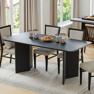 67"L×33.5"D Square Oak Dining Table with Solid Wood Double Pedestal Modern Kitchen Table for Living Room Dining Room Seats 6