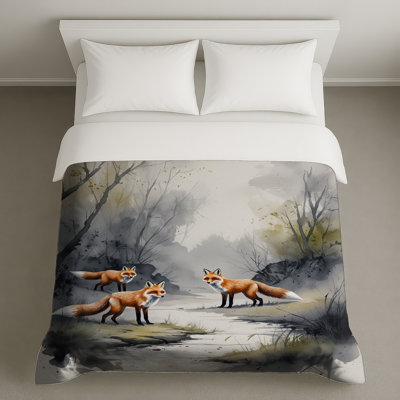 Three Foxes In Forest Duvet Covers