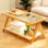 2-Tier Bamboo Coffee Table, 39.4" Glass Top Center Table with Storage & Raised Legs