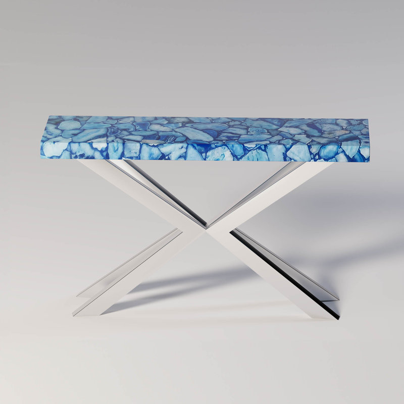Encroisé Console Table, Glacier Blue Agate