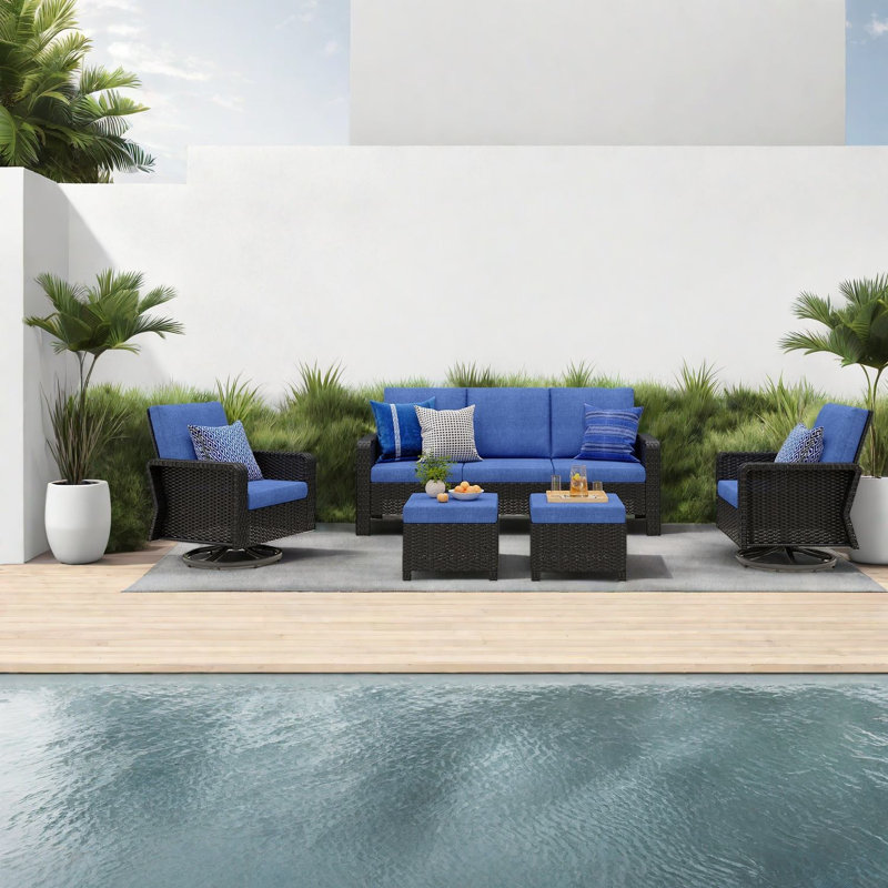 Canapés de patio confortables, ensemble moderne en acier au rotin pour piscine