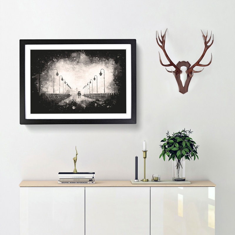 Couple upon the Pier - Framed Print, 33cm H x 45cm W x 2cm D, Black Framed
