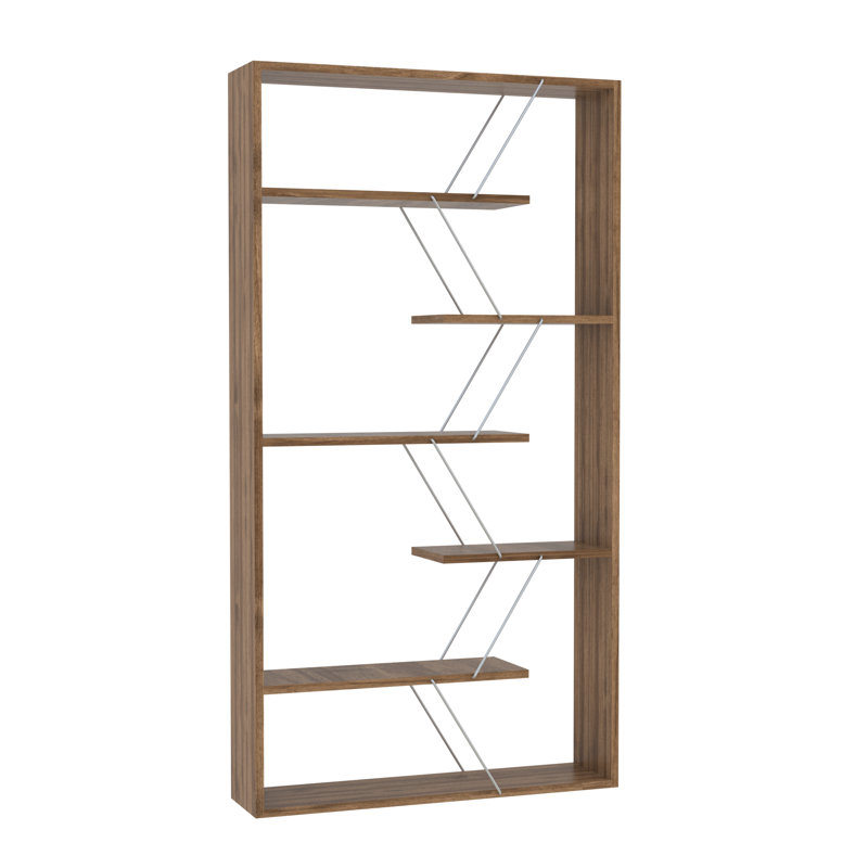Bibliothèque à 6 tablettes en bois de noyer, style industriel pour la vie de bureau