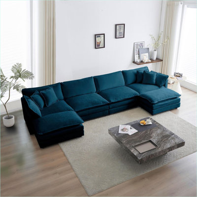 Canapé modulaire | Canapé modulaire moderne en U pour salon et cinéma maison, méridienne réversible | Bleu | Chenille