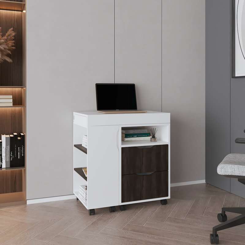 San Diego 54" Wide Two Drawer Expandable Desk  With Seven Shelves And Casters(Desk)