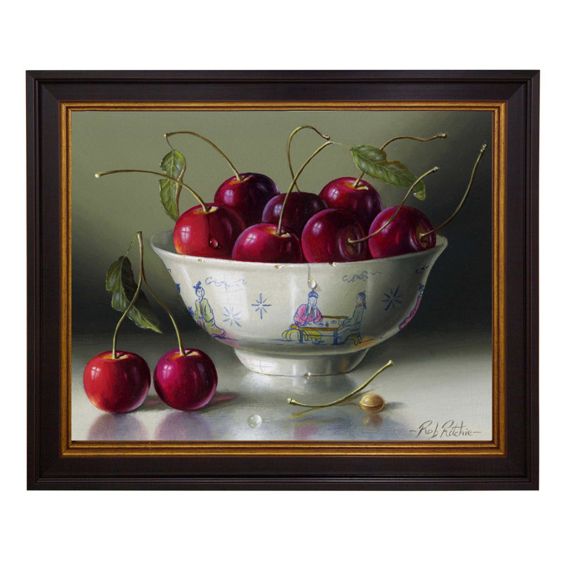 Cherries In An Oriental Bowl - Single Picture Frame Painting on Canvas