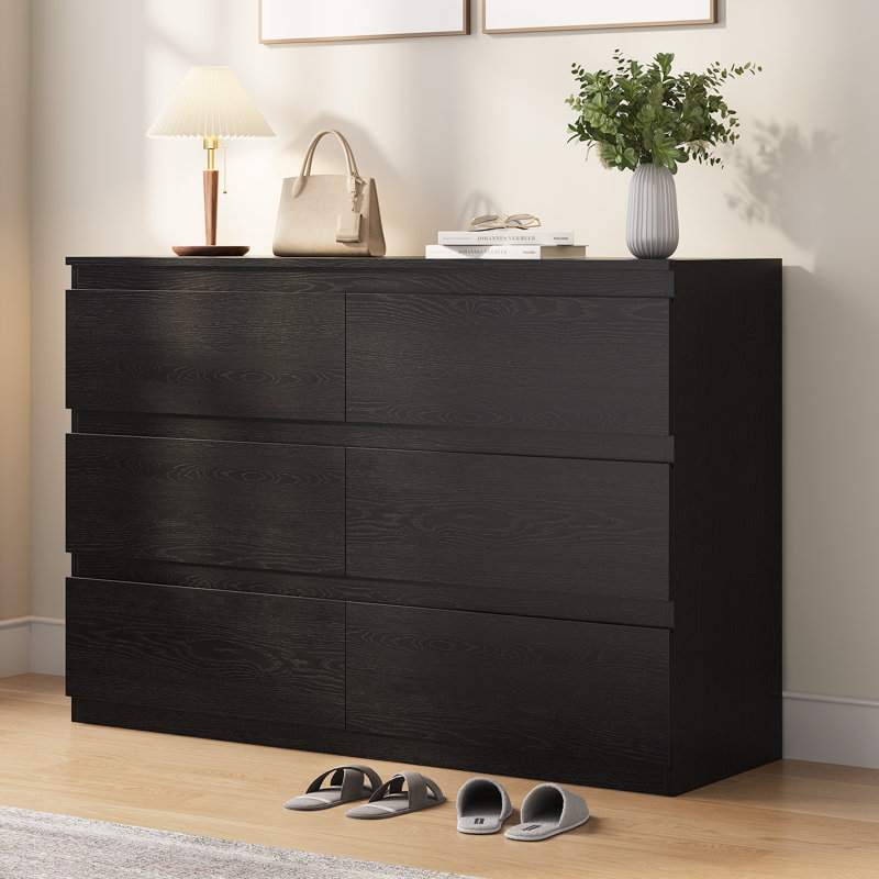 6-Drawer Double Dresser, 47.2’’W, Black Oak