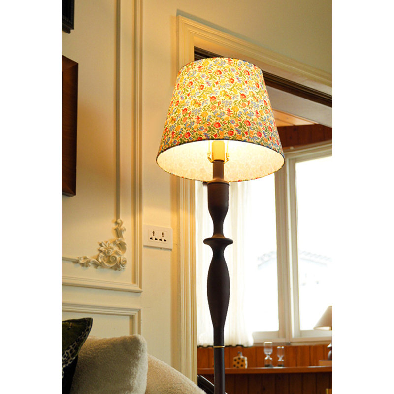 Chinese Vintage-Style Fabric & Solid Wood Floor Lamp