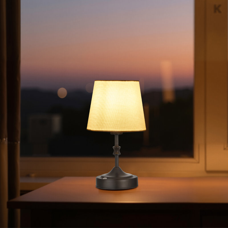 Cordless Table Lamp Rechargeable Battery Small Desk Lamp Fabric Shade, Black