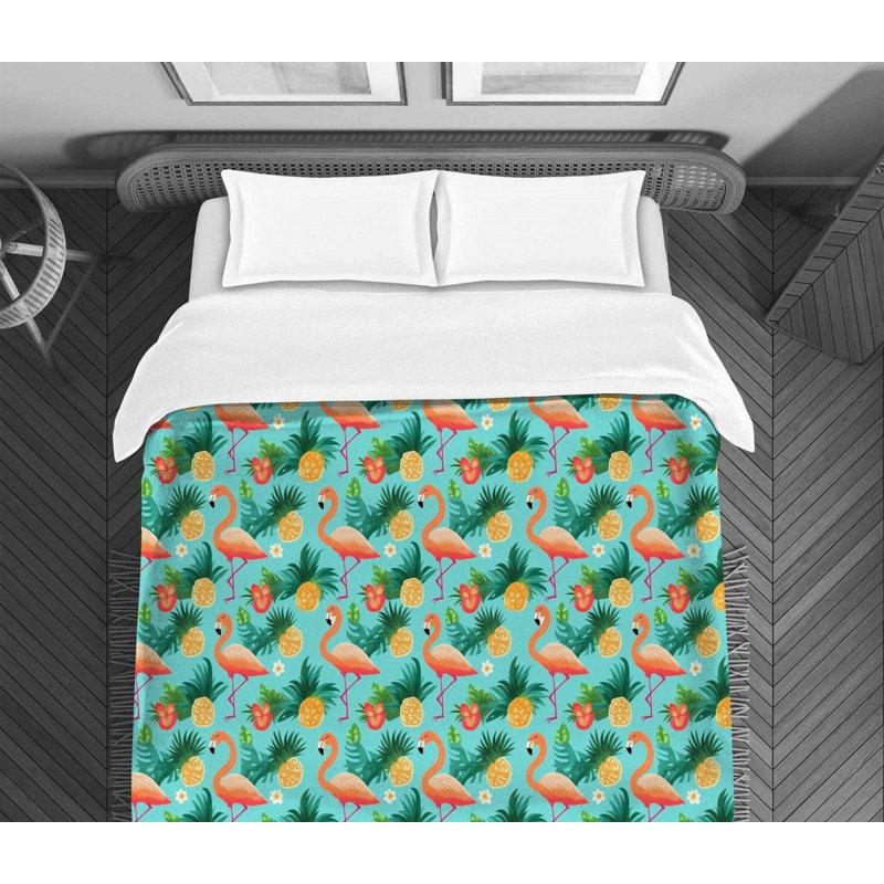 Orange Green Polyester Comforter, King Comforter