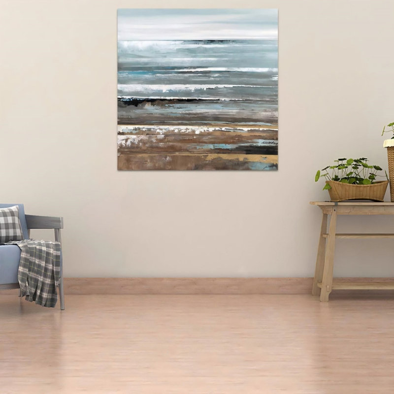 Abstrait océan, art mural sur toile sans cadre 16 po x 16 po