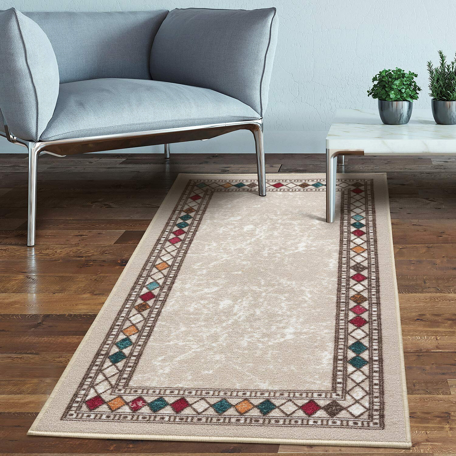 Antep Rugs Alfombras Bordered Modern 2x4 Non-Slip (Non-Skid) Low Pile Rubber Backing Kitchen Area Rug (Navy, 2'3 x 4')