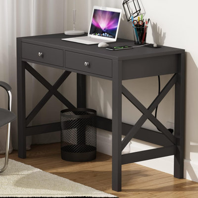 39.4" W Writing Desk with Drawers and Charging Station