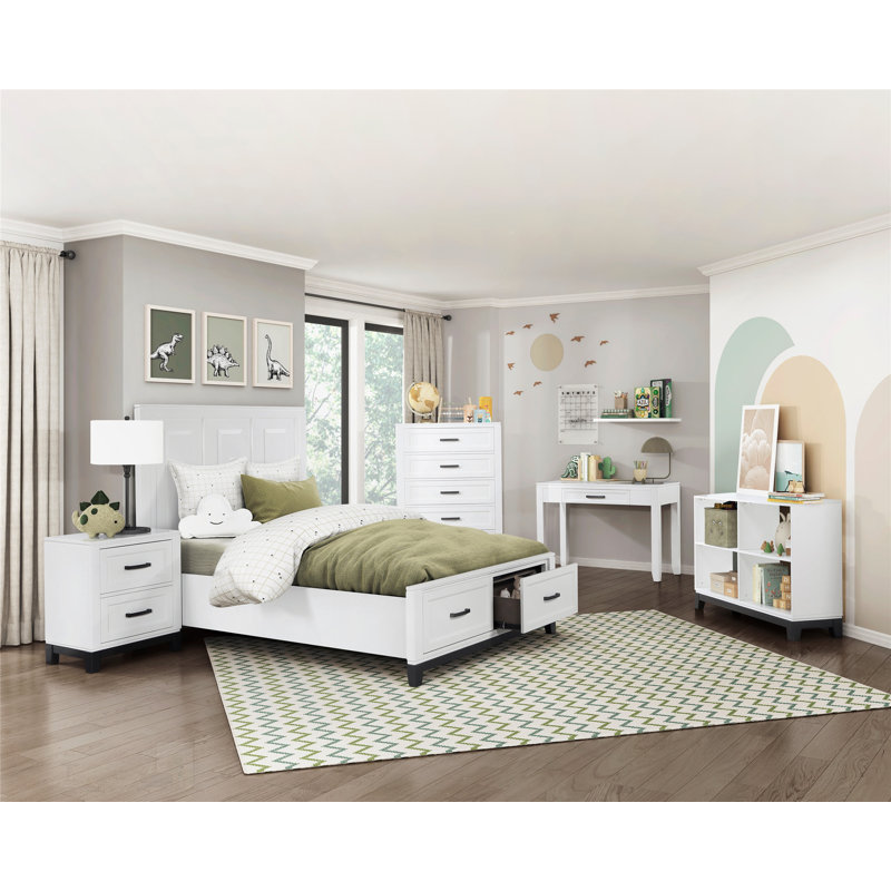 Garretson Bed Frame With 2-Drawer Footboard Storage, Full, Gray