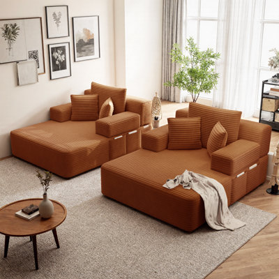 Ensemble de canapé-lit double surdimensionné 2 pièces, canapé-lit convertible en velours côtelé moelleux de luxe, 6 coussins décoratifs et poche de rangement, mousse à haute densité et coussins à ressorts, aucun assemblage requis