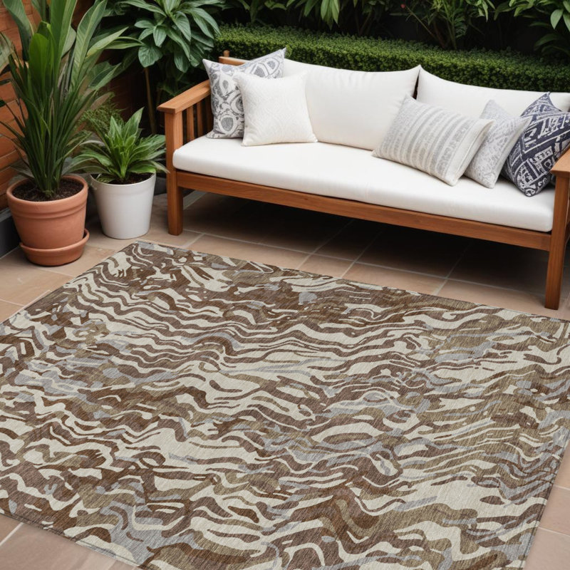 Tapis intérieur lavable abstrait 9 pi x 12 pi brun