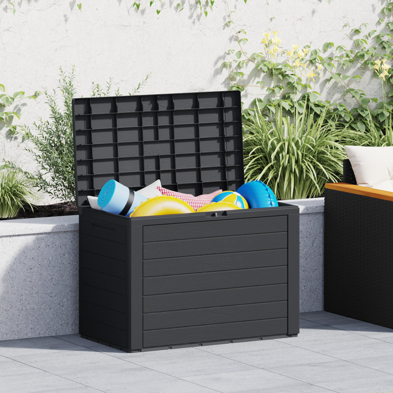 17 Stories Bisplinghoff 78cm W 190L Water Resistant Plastic Lockable Deck Box in Anthracite